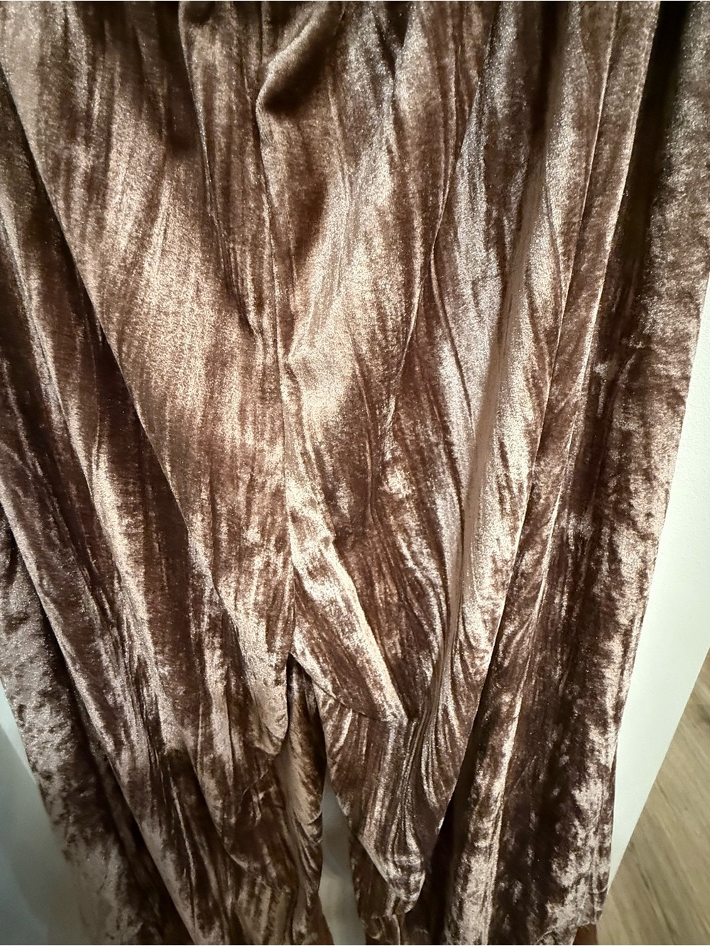 Blue Velvet Lace Hem Wide Leg Pants - Brown - Picture 6 of 6